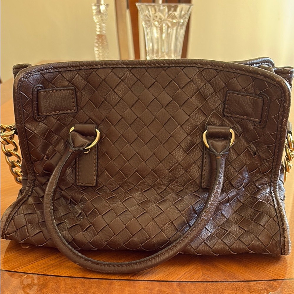 Michael Kors Collection Brown Shoulder Bag with Woven Design